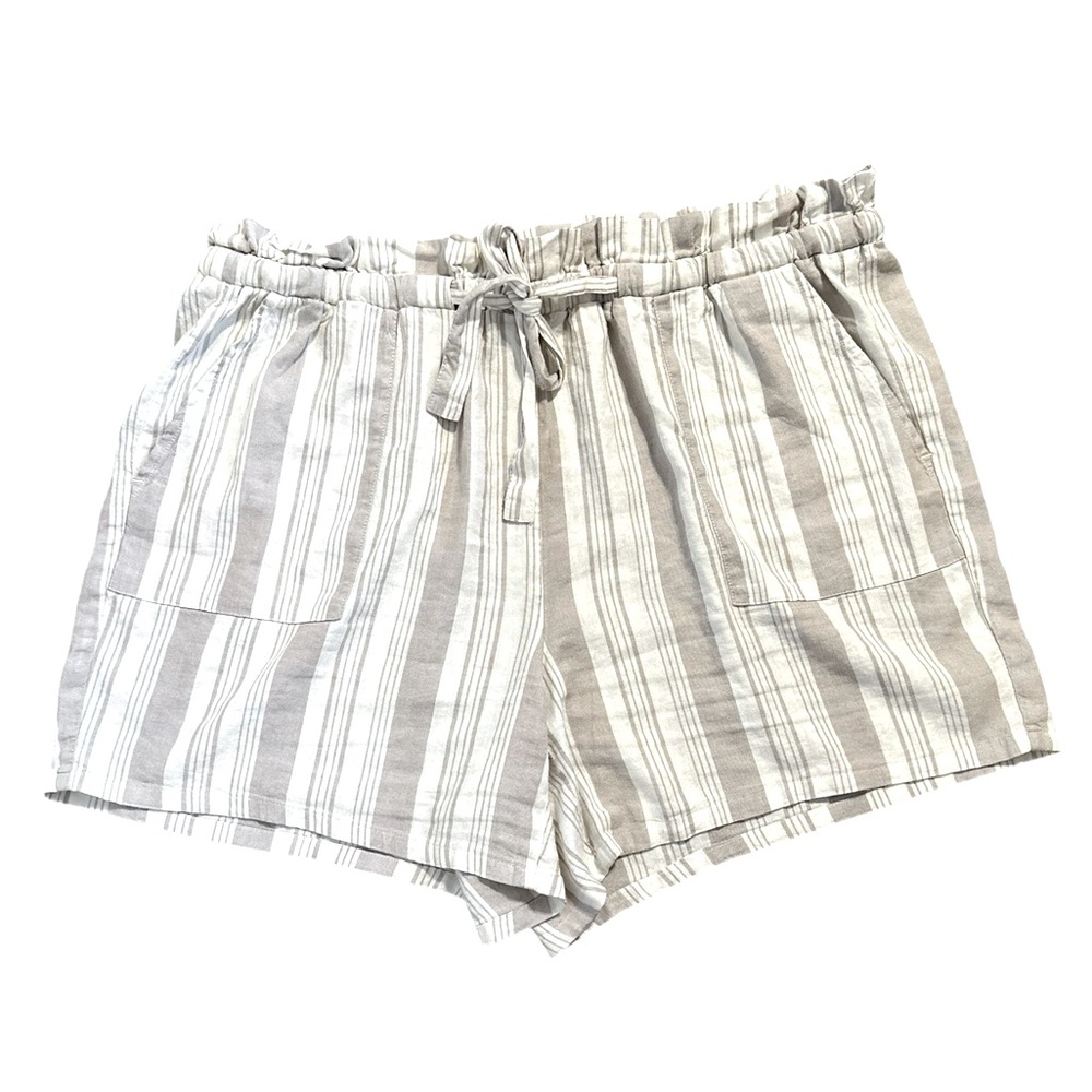 TORRID tan & white striped linen blend paper bag tie waist shorts sz 0 (12/L)
